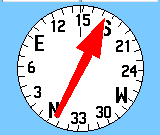 Ekrany Główne > Ekran Kompasu Ekran Kompasu Podczas aktywnej nawigacji, Ekran Kompasu prowadzi Cię to punktu docelowego używając graficznego kompasu i wskaźnika namiaru.