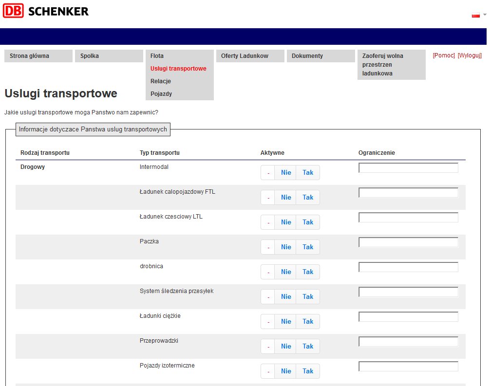 Usługi transportowe Proszę podać profil zakresu działalności