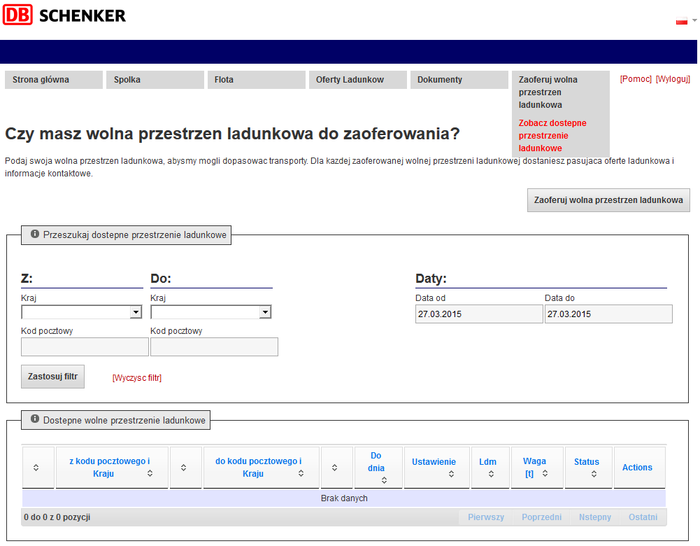 Zobacz dostępne przestrzenie ładunkowe Proszę pamiętać, że DB Schenker może zapewnić ładunki dla pustych