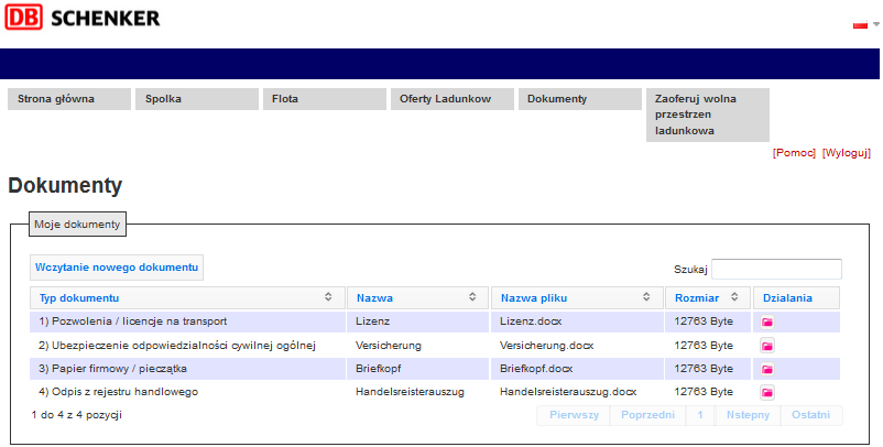 Podnoszenie statusu wczytanie dokumentów Status Dokumenty zaakceptowane : Przewoźnik (max 3.5 tony ładowne): 1. aktualne OCP (krajowe/międzynarodowe); 2. papier firmowy (ew. biała kartka A4 z 3.