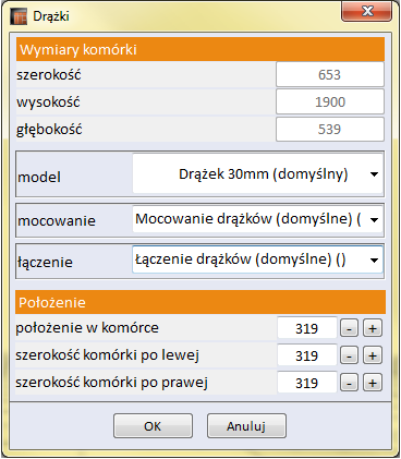 sterować jego widocznością (w Module Szaf oraz w środowisku CAD i wizualizacji programu głównego); zmienić jego wysokość, przesuwają górną i/lub dolną granicę (używając przycisków ); wskazać