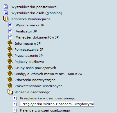 1.3.2. PRZEGLĄDARKA WIDZEO Z OSOBAMI URZĘDOWYMI Aby zobaczyd, jakie widzenia z osobami urzędowymi zostały zrealizowane dla danego osadzonego należy: 1.