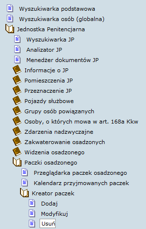 1.6.3. USUO Aby usunąd z systemu informację o tym, iż osadzony otrzymał paczkę należy: 1. Wyszukad wybranego osadzonego za pomocą Wyszukiwarki podstawowej 2.