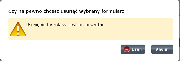 Krok 4 Na ekranie Ustawienia składu w sekcji Formularze (Rysunek 50) należy nacisnąć przycisk Dodaj. W celu usunięcia formularza należy nacisnąć przycisk Usuń.