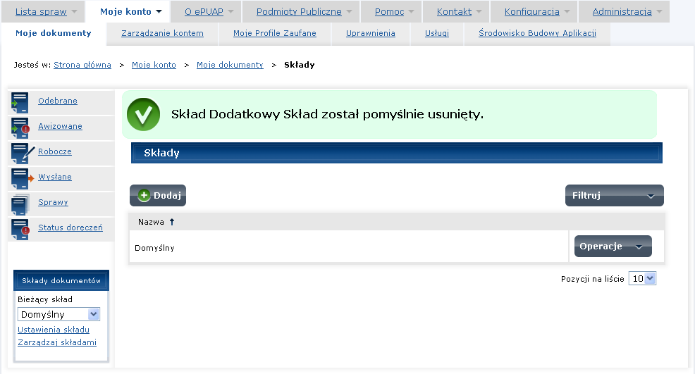 Rysunek 58 Ekran komunikatu o usuwaniu składu