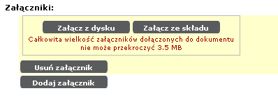 Rysunek 67 Kontrolka do załączników Krok 2 W nowo otwartej sekcji Załącz ze składu pośród dokumentów znajdujących się w danym składzie użytkownik odnajduje