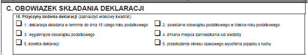 Nr 5. Należy zaznaczyć, gdy deklaracja jest korektą już wcześniej złożonej deklaracji. Do korekty deklaracji niezbędne jest pismo wyjaśniające przyczynę korekty. Nr 6.