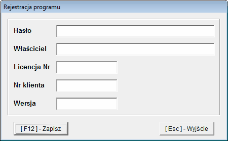 3.2.1 Uruchomienie programu 15 Rejestracja programu.