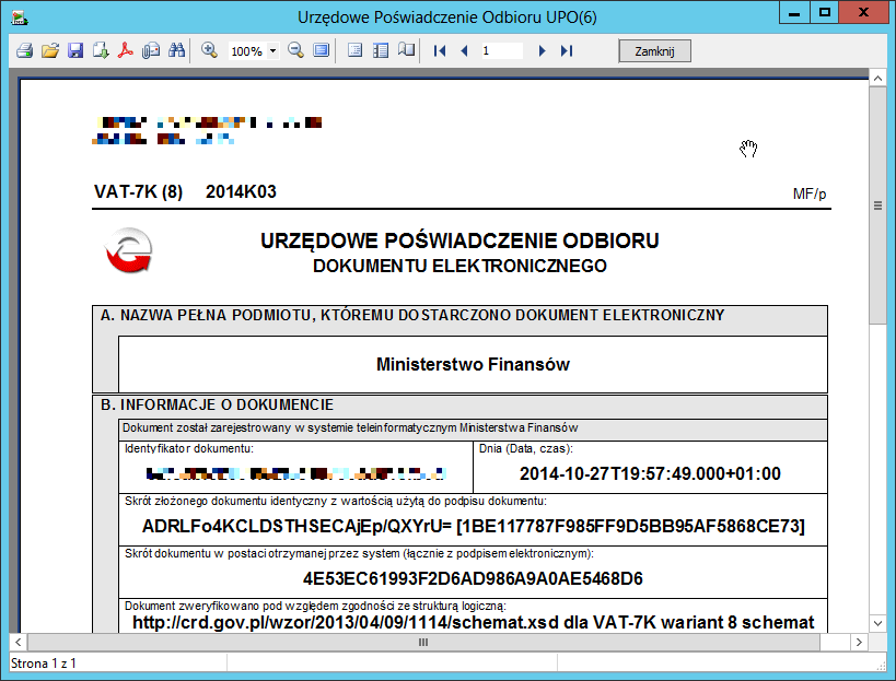 Dokument UPO drukujemy z pozycji menu UPO ->Drukuj UPO. Dokument ten można wydrukować w każdym momencie.