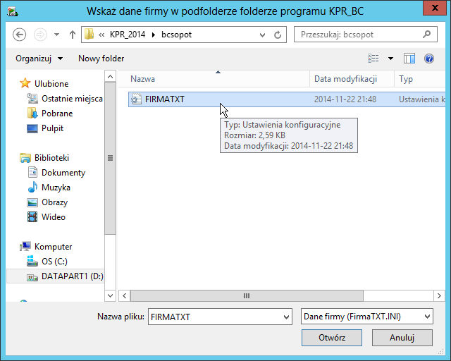 a w tym folderze wskazujemy plik FIRMATXT.