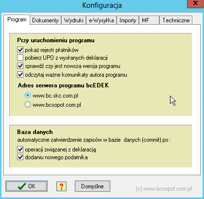 Konfiguracja. Celem dostosowania programu do naszych potrzeb uruchamiamy pozycję menu System Konfiguracja Zakładka Program: Proszę kliknąć na przycisk '?', to pojawią się kontekstowe podpowiedzi.