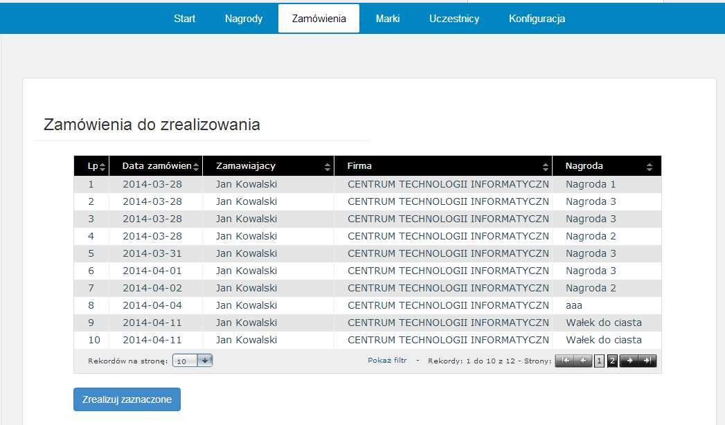 Proces edycji nagrody jest analogiczny do dodawania nowej pozycji, należy pamiętać o tym aby wszystkie pola były uzupełnione. Domyślnie pola zawierają aktualnie ustawione wartości. 4.