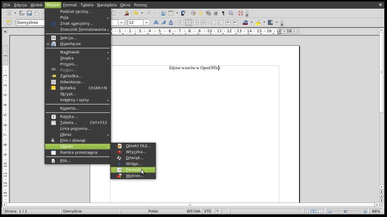 1. Wprowadzenie Edytor wzorów w pakiecie Open Office różni się od edytora używanego w popularnym MSOffice.