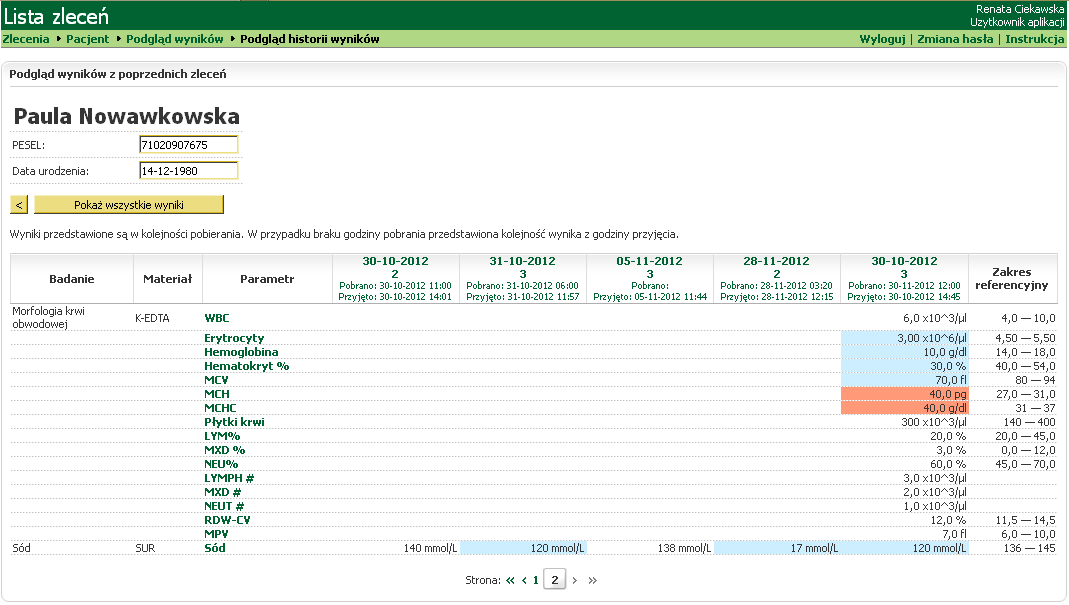 Jeśli wyniki z danego zlecenia zostały w laboratorium zapisane w postaci gotowych do wydruku plików lista plików będzie widoczna w tabelce Bez podpisu elektronicznego.