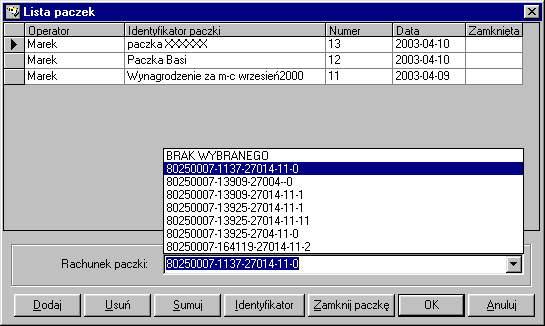 Każdy z operatorów tworzy swoje paczki za pomocą przycisku Dodaj.