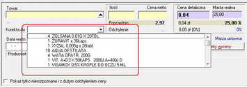 Infofarm dla marketu medycznego podręcznik użytkownika wciśnij Enter by przejść do pola Korekta do (rys.6-25), wciśnij lub kliknij w 26),, by otworzyć listę pozycji faktury korygowanej (rys.