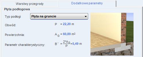 19 Rysunek 12. Zakładka Dodatkowe parametry podłogi na gruncie PG mieszk. Do obliczenia obwodu P i powierzchni Ag.