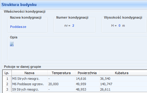 29 Rys. 28. Podstawowe dane kondygnacji Poddasze budynku.