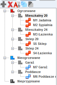 37 Rysunek 41a. Przykładowe pogrupowane strefy cieplne ze względu na różnice temperatur w pomieszczeniach.