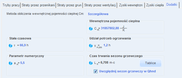 47 6. W zakładce Zyski wewnętrzne, należy podać wewnętrzne zyski ciepła w tej strefie cieplnej, rys. 60.