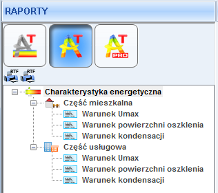 63 ETAPY: 10 Obliczenia Cieplne - RAPORTY W etapie 10 użytkownik może zapoznać się z poszczególnymi wynikami obliczeń ogólnych oraz dla ciepła.