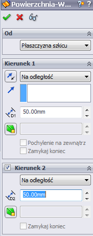 Tworzymy ostatnią z powierzchni przycinających Rozpoczynamy od szkicu na Płaszczyźnie przedniej