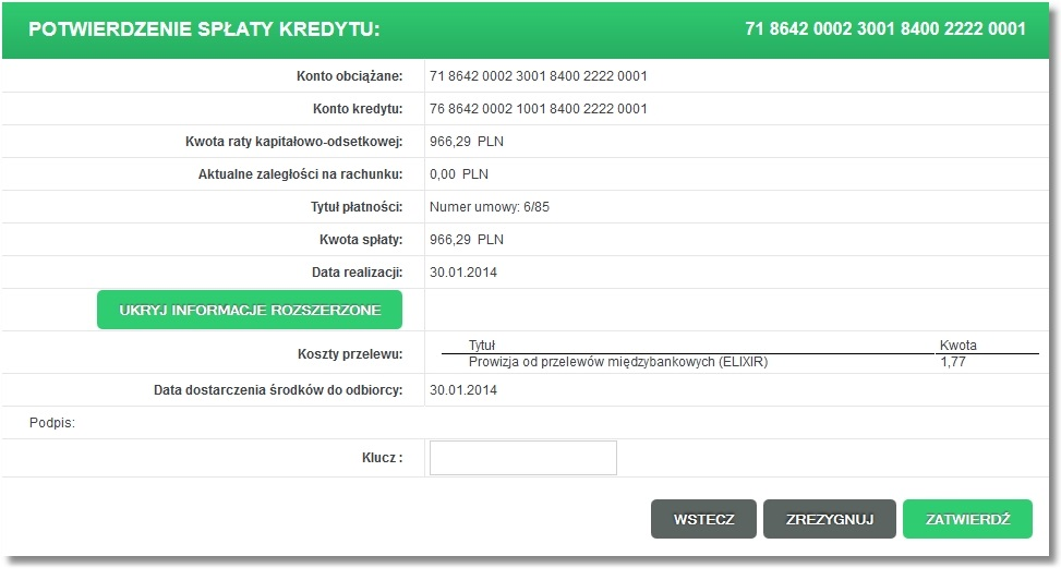 Rozdział 8 Kredyty do odczytu. Kwota raty kapitałowo-odsetkowej - pole tylko do odczytu analogicznie, jak na wcześniejszym ekranie.