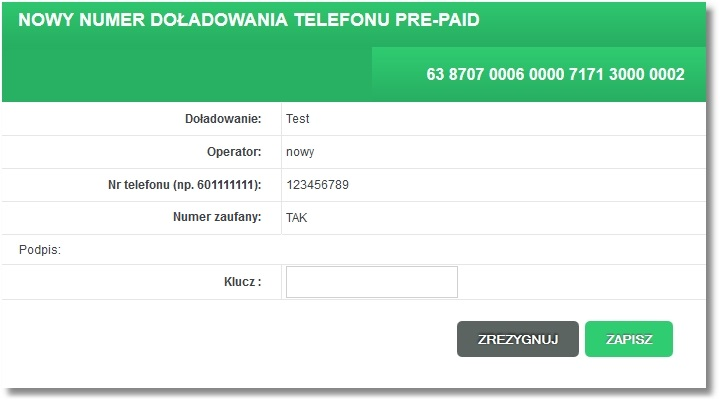 Rozdział 13 Doładowania telef onów W przypadku nadania numerowi statusu zaufanego, operacja edycji numeru wymagać będzie autoryzacji (pojawi się krok 2 operacji edycji numeru).