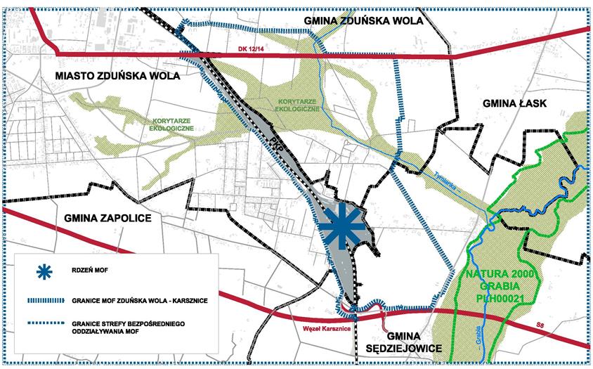 Rysunek 43. Położenie MOF na tle infrastruktury komunikacyjnej Źródło: Opracowania własne Ważnym czynnikiem wpływającym na atrakcyjność inwestycyjną jest również sytuacja demograficzna.