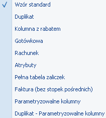 Rys. Wydruk faktury menu W programie zdefiniowano kilka wzorców wydruku faktury: Wzór standard standardowy wydruk faktury, nie ma możliwości zmiany.