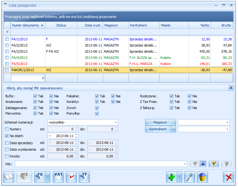 Rys. Lista Paragonów 3.7.