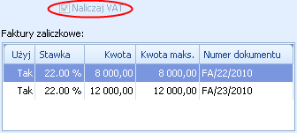 Uwaga: W przypadku, gdy towary/usługi wydawane są tylko częściowo może zaistnieć sytuacja, że wartość Faktury Sprzedaży będzie mniejsza niż wartość zaliczek, które zostały wybrane do rozliczenia.