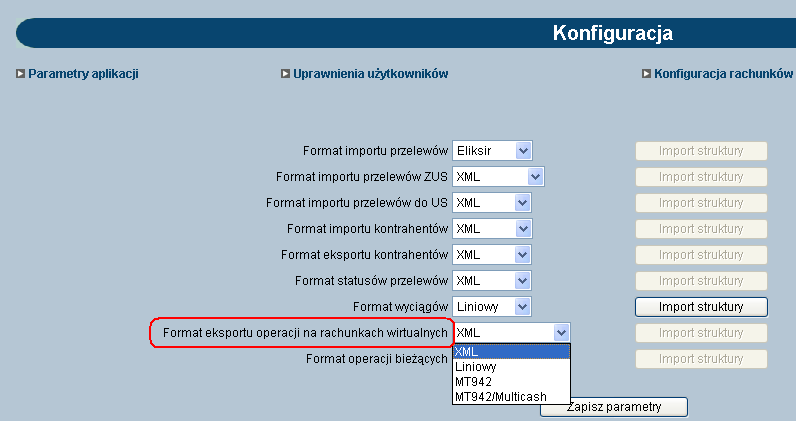 Wybór formatu dostępny jest w konfiguracji aplikacji - Konfiguracja -> Parametry aplikacji