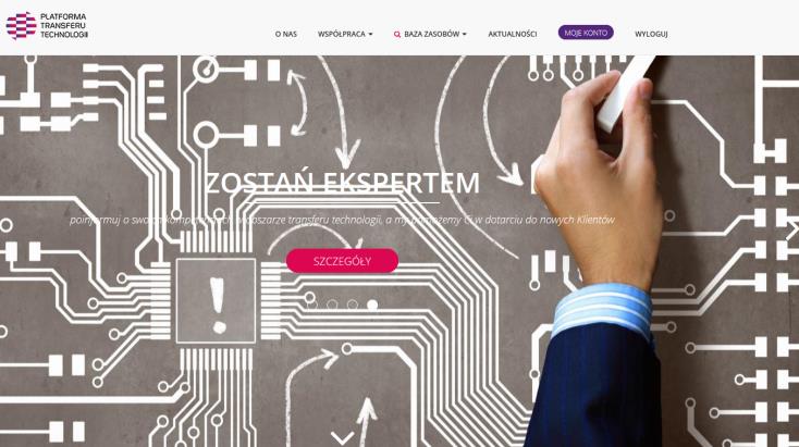 2. Poruszanie się po portalu Portal Platforma Transferu Technologii dostępna jest pod adresem www.ptt.arp.pl. Po stronie poruszamy się wykorzystując menu górne oraz strzałki widoczne na ekranie.