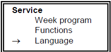 Pokrętłem wyboru ustawić Serwis: 3. Nacisnąć klawisz wyboru: 4. Pokrętłem wyszukać pozycję menu: Language 5. Zatwierdzić wybór pozycji Language 6. Pojawi się ekran zmiany języka: 7.