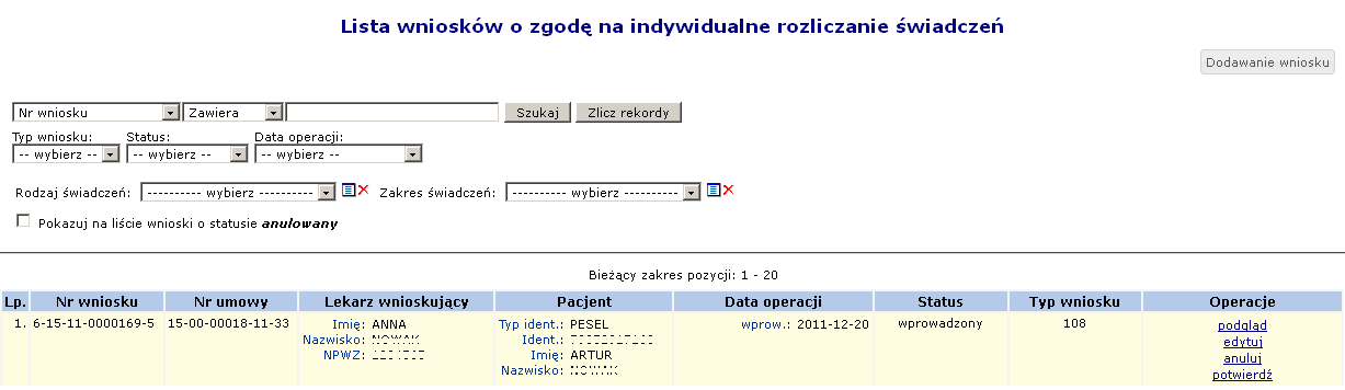 Rys. 10.27 Dodawanie wniosku o indywidualne rozliczenie świadczeń Dane dodatkowe Kolejnym krokiem jest wprowadzenie uzasadnienie wniosku oraz podanie daty realizacji wnioskowanego świadczenia. Rys.