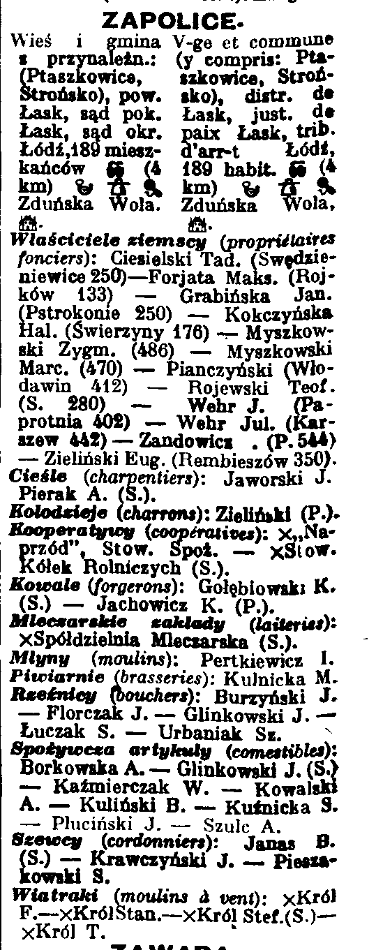 W 1921 roku gmina Zapolice liczyła 736 domów i 5141 mieszkańców. Wśród nich było 4842 katolików, 286 ewangelików i 13 prawosławnych.