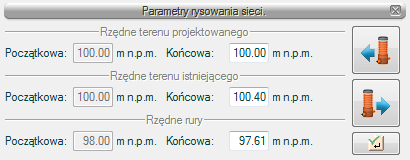Pole Kierunek spływu pole to służy do włączania/wyłączania strzałki kierunku spływu przy rurociągu.