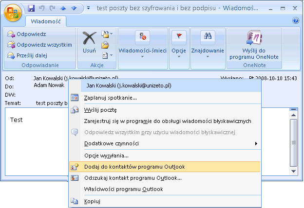 5. Instalacja certyfikatów innych osób Jeżeli chcemy zainstalować certyfikaty innych osób, po to, aby móc weryfikować ich podpisy elektroniczne lub szyfrować wysyłane do nich wiadomości, należy