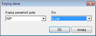 5 4 Podręcznik użytkownika Symfonia ACT! Integrator Rys. 5-4 Kopiowanie danych pola NIP. Z listy rozwijanej po lewej stronie (Kopiuj zawartość pola) należy wybrać do skopiowania z programu ACT!
