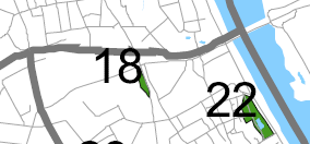 oznaczone na Rysunku 22 jako: 46. Park Kusocińskiego, 52. Park Traugutta, 40. Park Fort Legionów, 77. Park Fosa i Stoki Cytadeli. Po stronie południowej obszaru inwestycji, za ul.