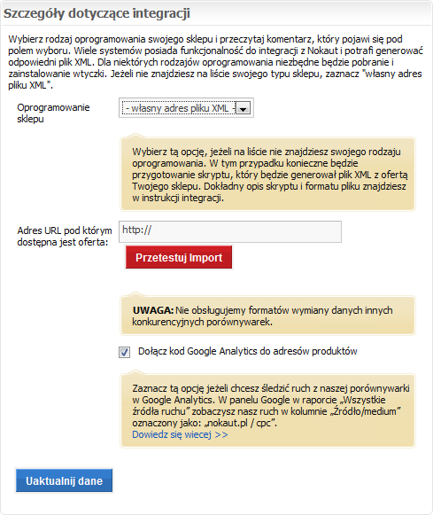 Rysunek 1 Ustawienia Integracji w Centrum Sprzedawcy 1.