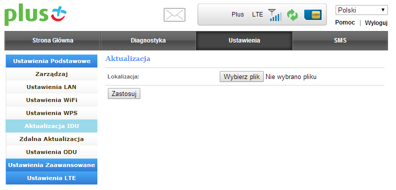 Aktualizacja IDU W zakładce Lokalna aktualizacja można wykonać aktualizację oprogramowania routera IDU-100.