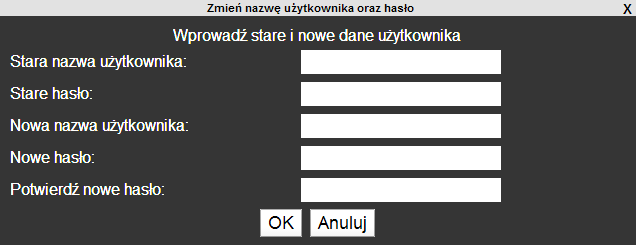 OBSŁUGA Klawisz [Zmień hasło] umożliwia zmianę danych do logowania (nazwa użytkownika i hasło) do modułu