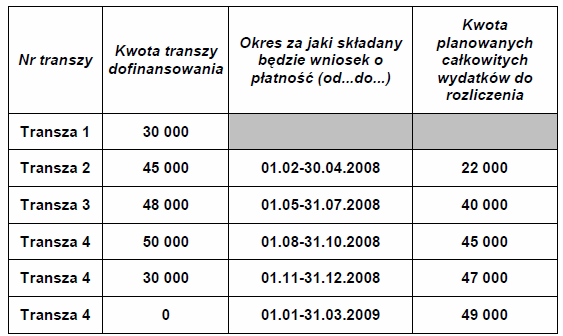 Przykład harmonogramu płatności Przykład