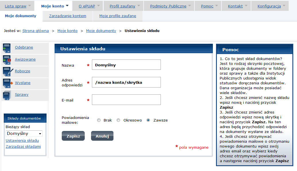 tym, że epuap podczas zakładania konta nie wymaga podania adresu poczty elektronicznej na jaki będą przesyłane informacje o oczekujących dokumentach,