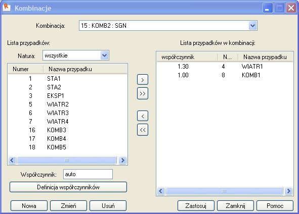 3. DEFINICJA OBCIĄŻEŃ 13 (a) KOMB1 Rys.16. Definicja kombinacji (b) KOMB2 (a) Grupy dla przypadków obc.