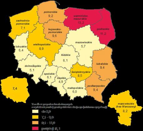 GRANICE UBÓSTWA DLA WYBRANYCH TYPÓW GOSPODARSTW Zagrożenie ubóstwem 31 32 Zagrożenie ubóstwem w Polsce w latach Wskaźnik zagrożenia ubóstwem skrajnym w 2013r.