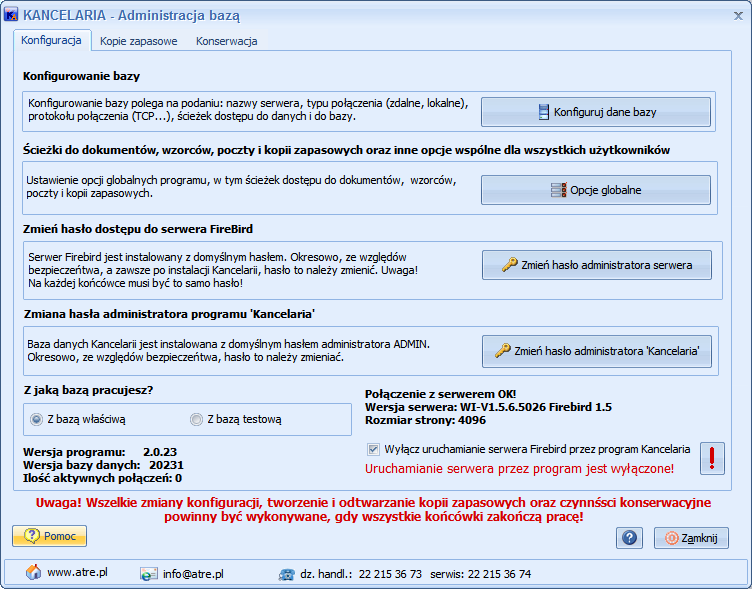 1. Moduł ADMINISTRACJA Rozbudowano program administracyjny, dodając możliwość reindeksacji bazy w celu przyspieszenia dostępu do danych.