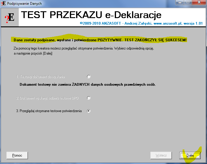 Rysunek 14. Przykład odpowiedzi z serwera UPO ze wskazaniem przyczyny błędu.